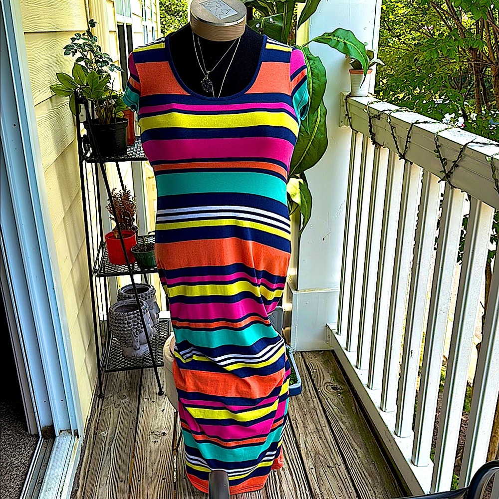 Pink and Orange Sleeveless Crew Neck Sundress